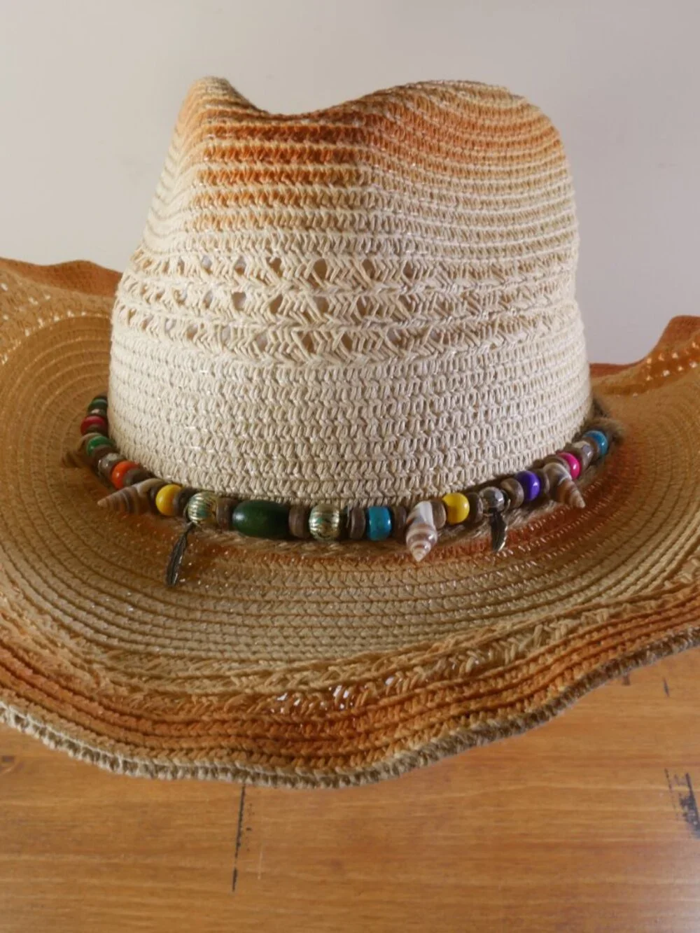 NEW Beaded Straw Cowboy Hat Cowgirl Coastal Beach One Size Boho Festival